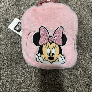 NWT Disney Pink Furry Minnie Mouse Backpack w Sequins